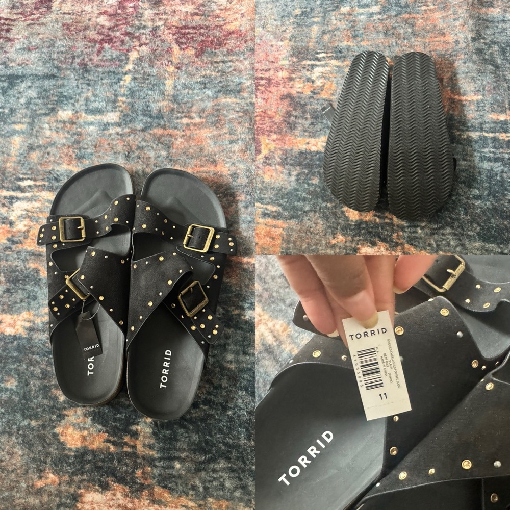 Torrid Black Studded Buckle Slide Sandals 11 NWT